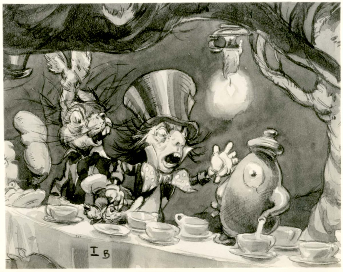 ArtofLostandCan's tweet photo. Here's some artwork for the original Disney's 1939 draft of Alice in Wonderland in which Walt had it redone from scratch because he wasn't pleased with how dark the tone was going to be https://t.co/Jl4urIq7k3