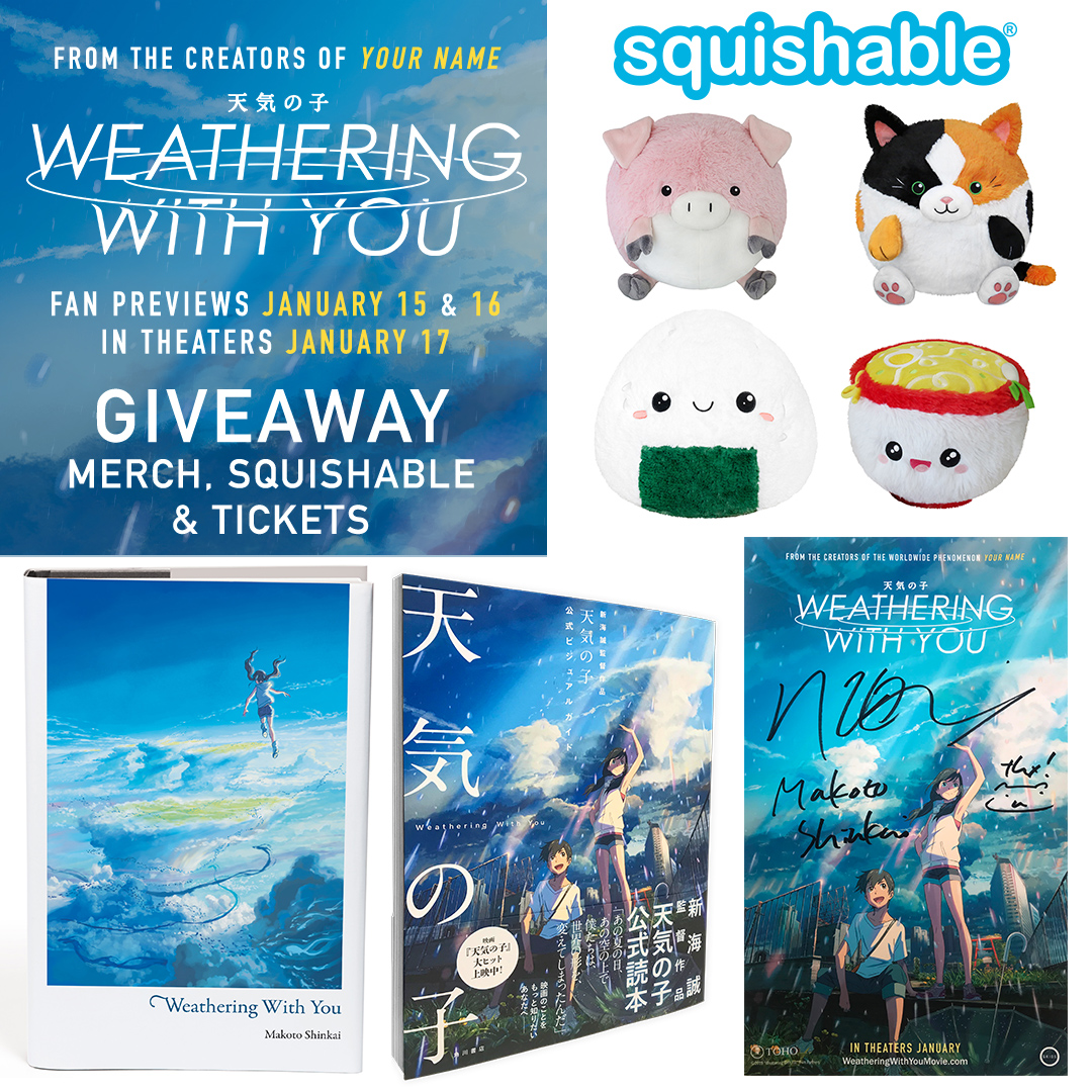 GKIDSfilms's tweet photo. 🚨 #GKIDSGiveaway Win a @squishable &amp; a #WeatheringWithYou ultimate prize set; tix, a signed poster, art book, &amp; light novel from @yenpress!

https://t.co/FN0tL6SEai 🌸

WEATHERING WITH YOU from #MakotoShinkai
IN THEATERS 1/15
🎟️https://t.co/sh5E0EsmIG
🇨🇦https://t.co/nzfr1VZD4t https://t.co/4XimOKkGNp