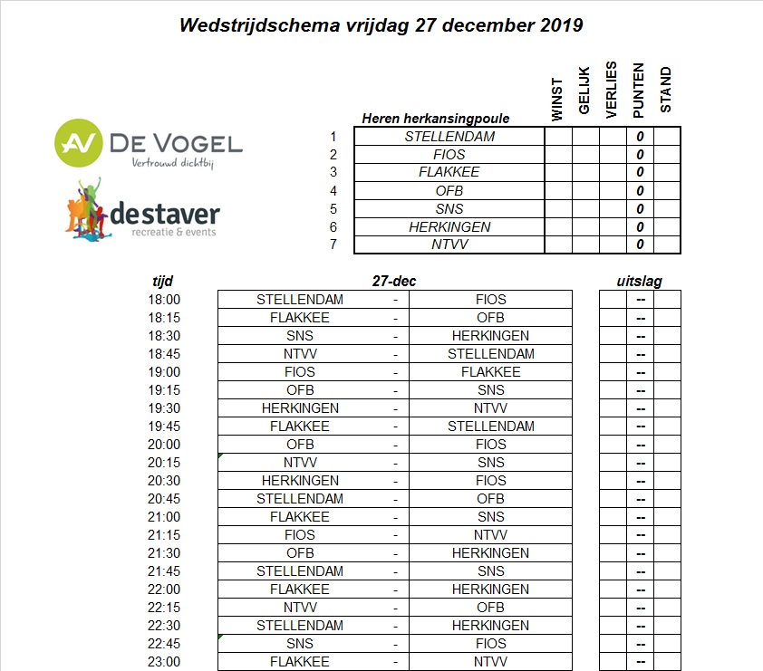 Herkansings Poule 
Vrijdag 27-12-2019