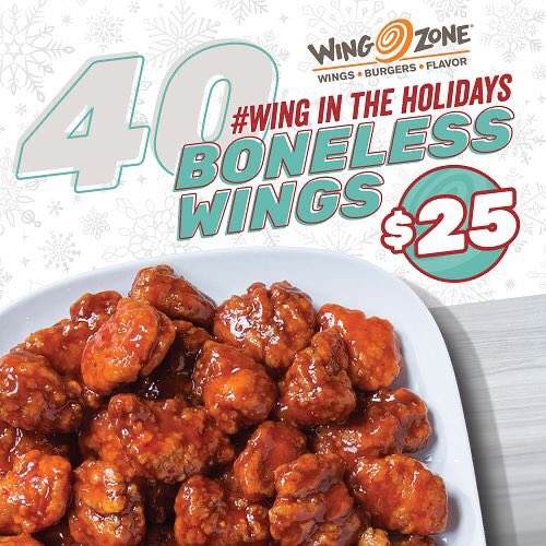 WingZone_Hamptn's tweet photo. Happy Holidays! Get 40 Boneless Wings for just $25. 
To Redeem: Order Online at https://t.co/7fcuBby23H and click WZ Deals or Combo Zone and enter code 2148
Offer Valid from 12/23 – 12/27
#Hamptonva #Hamptonroads https://t.co/DDUYurLZIW