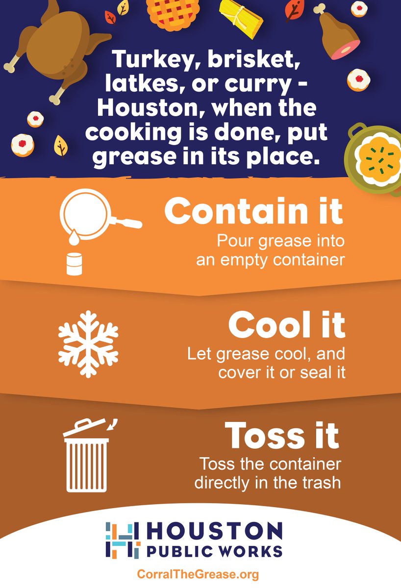 HouPublicWorks's tweet image. What’s cooking for the holidays? 🍖🍤🥘 #HappyHolidays #NoGrease #HouWater