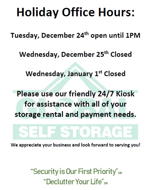 Global Self Storage on Twitter "Please note our office hours during