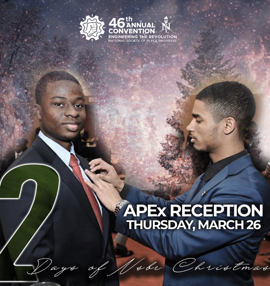 NSBEconvention's tweet image. On the 2nd day of #NSBEChristmas... your CPC presents to you, the Academic Pyramid of Excellence (APEx) Reception. Join us on Thursday, March 26th as we celebrate your academic achievements!

#nsbe46 #engineeringtherevolution #nsbe #sanantonio #apex #academicexcellence