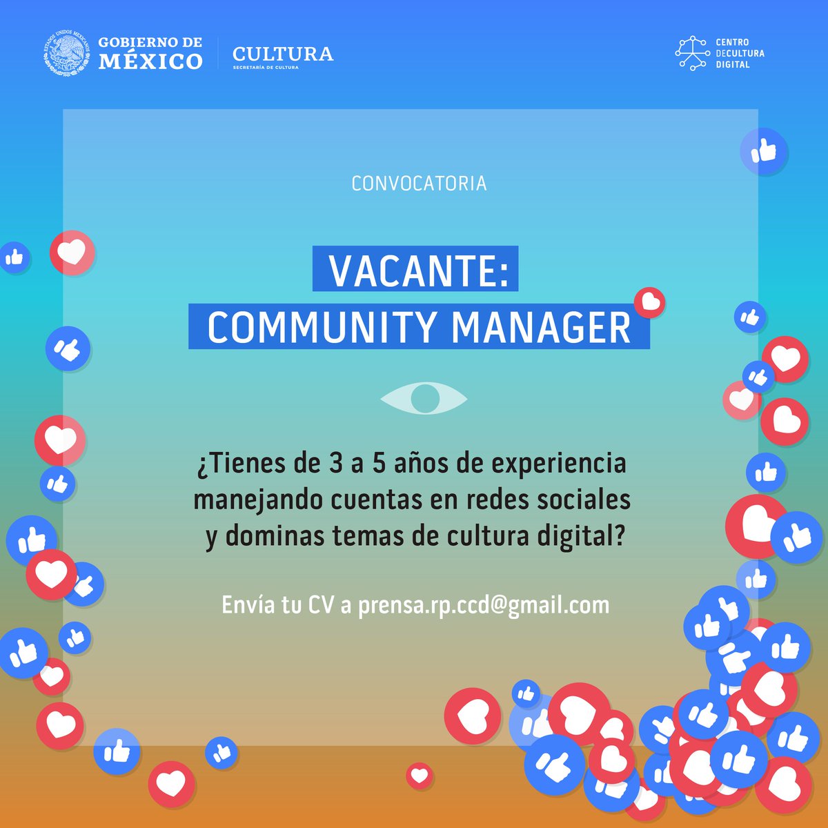 CCDmx's tweet photo. 👁 Tenemos dos vacantes abiertas para trabajar en el Centro de Cultura Digital: https://t.co/C9Xo1q9Wl8