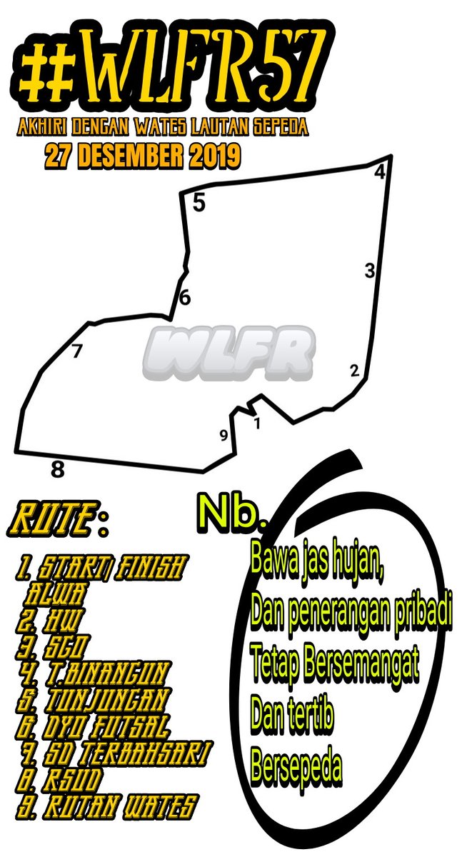 #WLFR57
W L F R IS BACK!!!
SAVE THE DATE
27 DES 2019
Tutup akhir tahun dengan bersepeda bersama teman2 di WLFRDay!