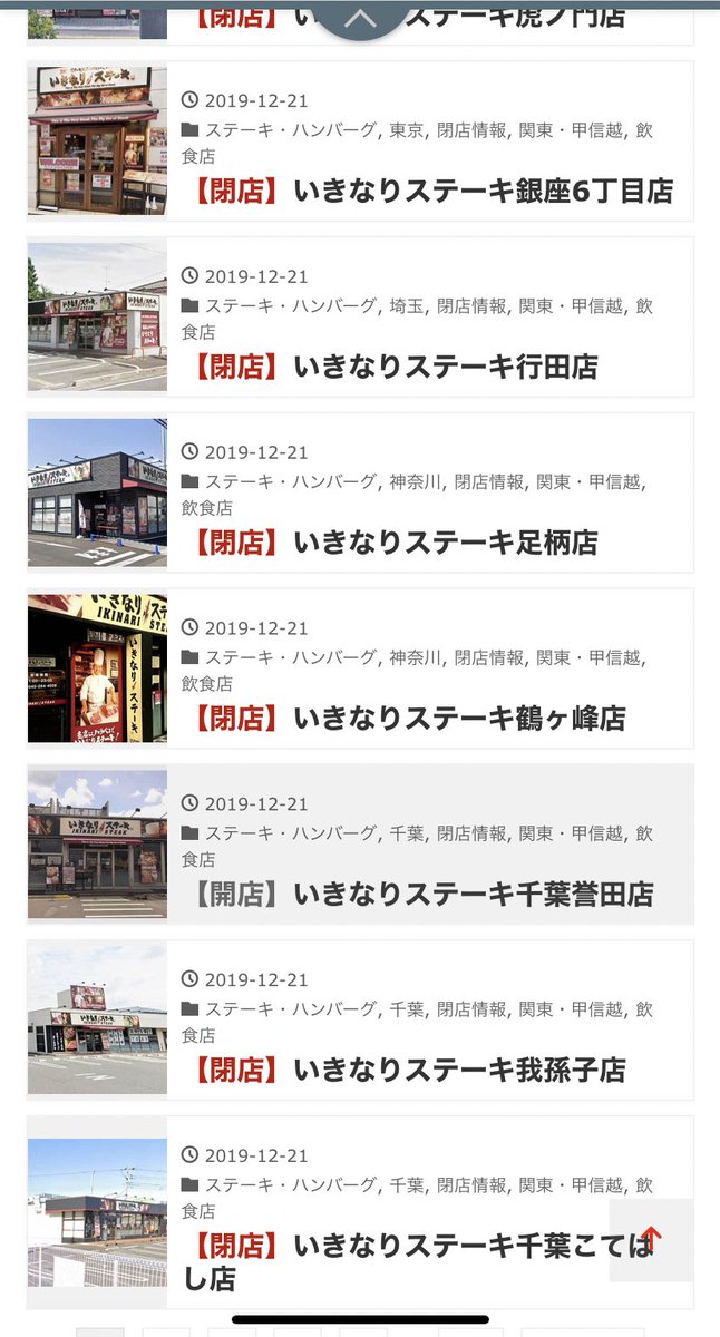 なな 年末年始に閉店ラッシュのいきなりステーキですが 開店閉店 Comというその名の通りの情報が載ってるサイトがありまして いきなりステーキの情報は閉店ばかりで火の祭り そんな中オープンする店もあるから 実質移転 まだ終わらなさそう 延焼が
