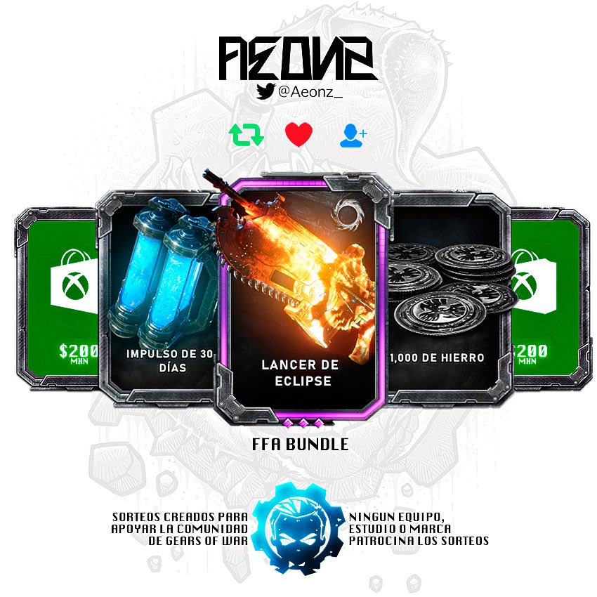 Aeonz_'s tweet image. Armate con el paquete de FFA dando RT, siguiendome y dejando tu ❤️
Ganador mañana por la noche.
4 personajes
18 Skins Eclipse
1000 de hierro
30 días de impulso
Suerte a todos.
#Gears5 #Xbox #GearsOfWar #Giveaway #GiveawayAlert #giveaways #XboxGamePass #XboxOne #XboxShare #XboxOne