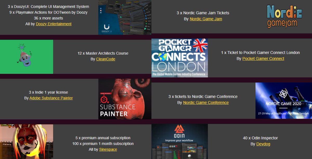 Odin_Inspector's tweet image. On Christmas day🎄#UnityChristmas🎄we are giving away everything but the kitchen sink. 215 presents🎁 to the deserving #gamedevs around the world. Substance Painter, conf. tickets, Doozy, Sinespace, game courses, and more. #unity3d  christmas.devdog.io
