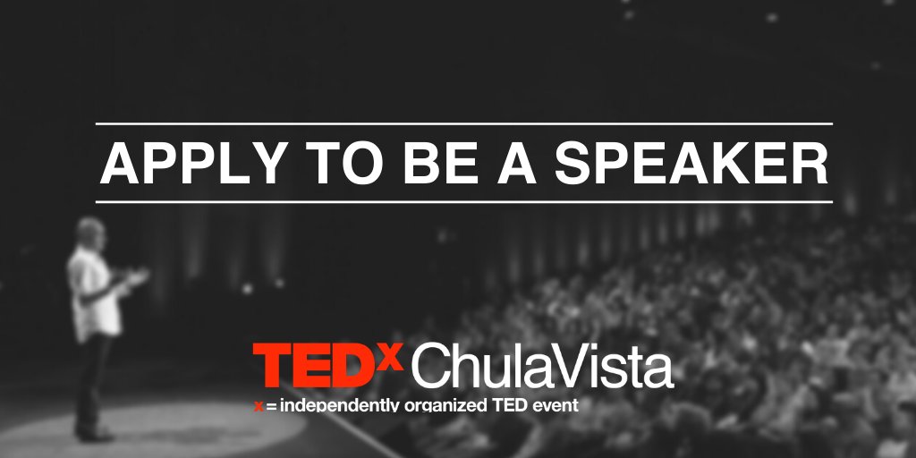 TedxChulaVista (@tedxchulavista) on Twitter photo We are excited to announce our Speaker Application window is open! If you have an idea worth spreading, we invite you to apply at tedxchulavista.com/speaker-call-2⊠| DEADLINE: Feb 1, 2020 | EVENT DATE: MAY 16, 2020
#TEDx #ChulaVista <a href="/CVESDNews/">CVESD News</a> <a href="/chambercv/">Chula Vista Chamber</a> @ourstarnews <a href="/AntwonL/">Antwon Lincoln</a> We are excited to announce our Speaker Application window is open! If you have an idea worth spreading, we invite you to apply at tedxchulavista.com/speaker-call-2⊠| DEADLINE: Feb 1, 2020 | EVENT DATE: MAY 16, 2020
#TEDx #ChulaVista <a href="/CVESDNews/">CVESD News</a> <a href="/chambercv/">Chula Vista Chamber</a> @ourstarnews <a href="/AntwonL/">Antwon Lincoln</a>