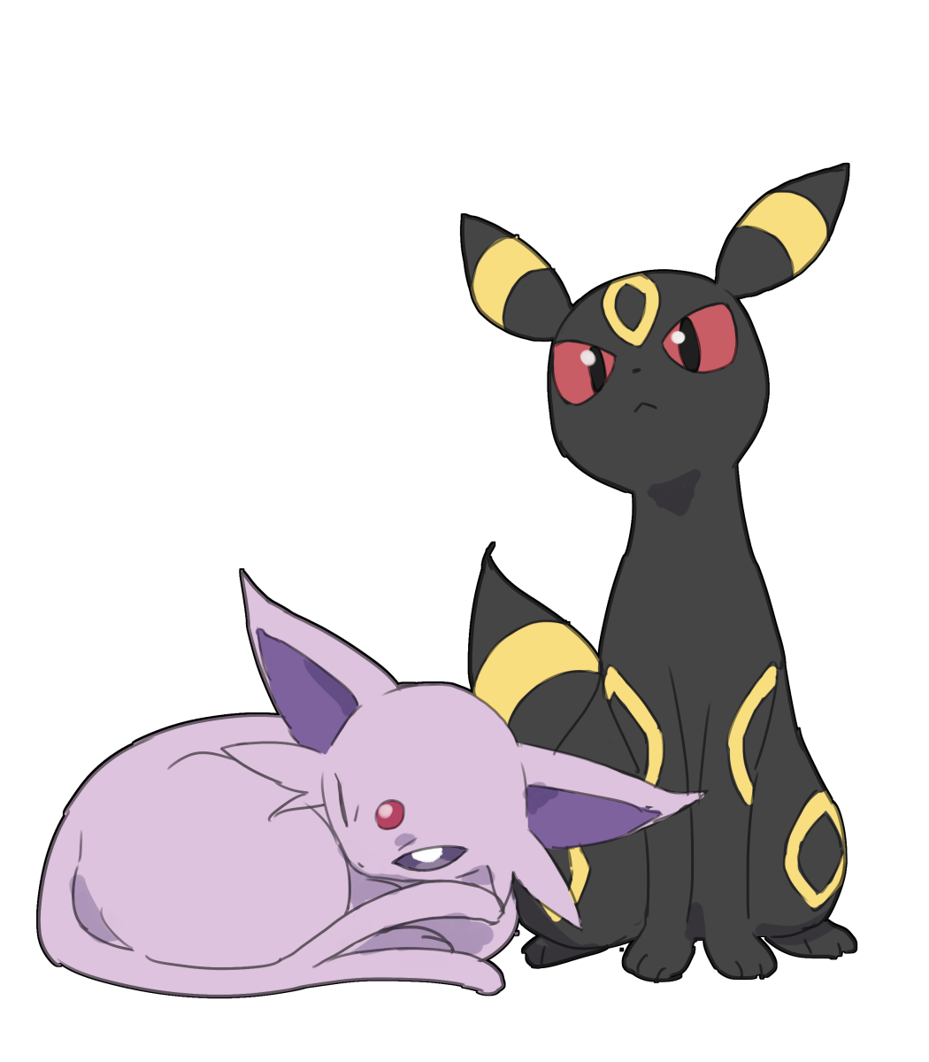 espeon ,umbreon pokemon (creature) no humans white background simple background forehead jewel closed mouth colored sclera  illustration images