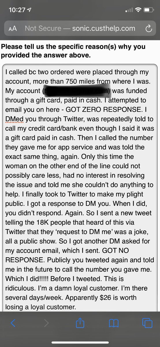 SaraMHowe's tweet photo. For your reading pleasure.... my @sonicdrivein customer satisfaction survey. #customerlost #worstserviceever https://t.co/aYG6r2no9W