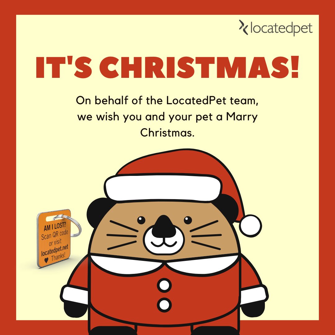 locatedpet's tweet photo. On behalf of the LocatedPet team, we wish you and your pet a Marry Christmas. May you be filled with the joy and excitement of the season, and the hope of a new year.
#dogsafety #petsafety #catsafety #Christmas https://t.co/mi0iPp7Nea