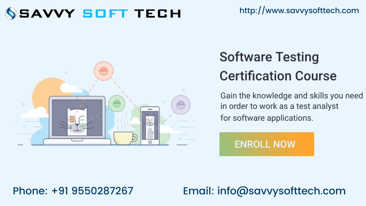 soft_savvy's tweet image. Be a Testing Professional Gateway to MNC JOB .. !!!

#SavvySoftTech starting New Online Batch of Software Testing Manual &amp;amp; Automation , Learn from the industry best Trainers for more details reach us at +91 9550287267 
#softwaretestingtraining #softwaretestingtraininginstitute