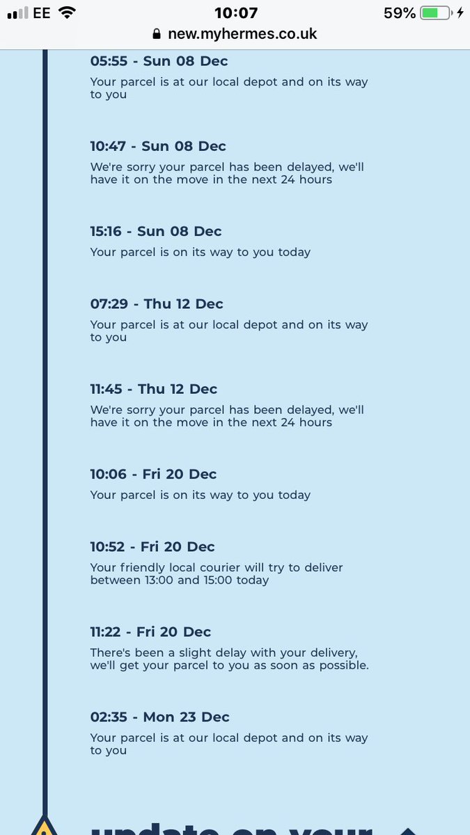 thatter85's tweet photo. @Hermesparcels Shame you have delivered my Christmas presents yet! You’ve had them since 8th December!!! 😡 https://t.co/8wZnKaOIiF