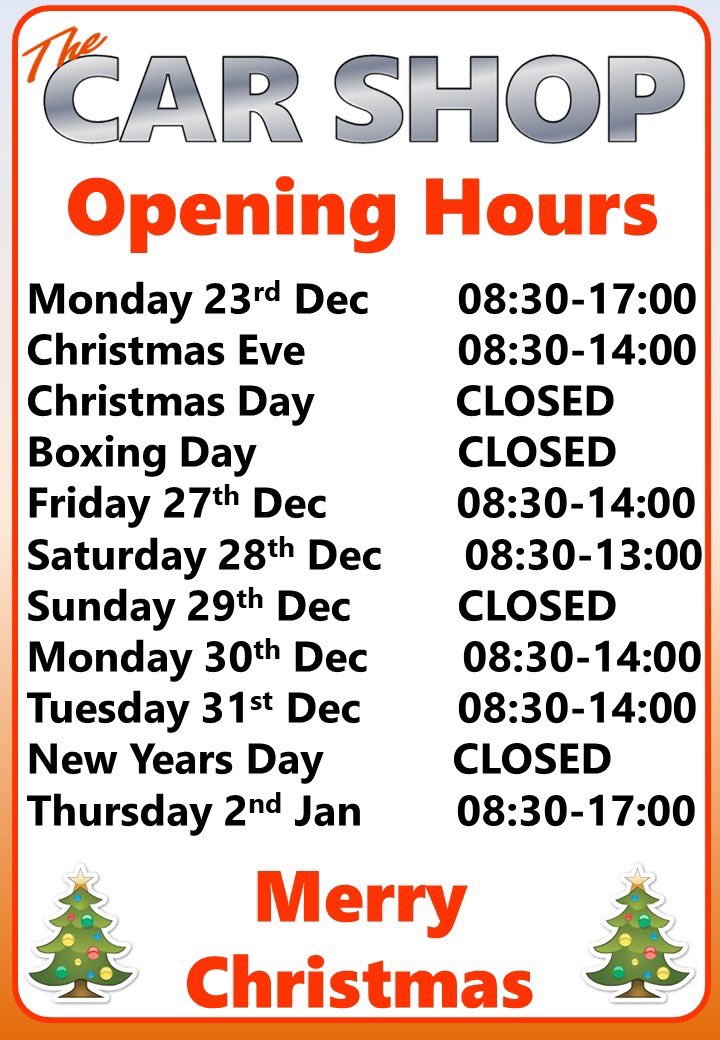 TheCarShop_Gbro's tweet photo. MERRY CHRISTMAS TO ALL OUR CUSTOMERS! 
Thank you for your custom this year, if you need us over the festive period we will be here! https://t.co/UbBdOr0ugw