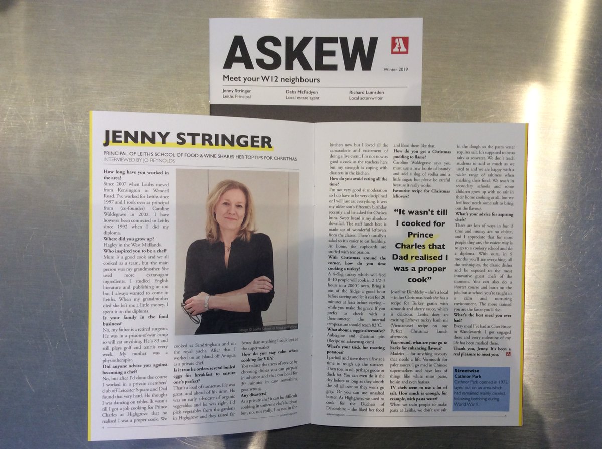 Meet your #W12 neighbour, Jenny Stringer, Principal at <a href="/Leithscooking/">Leiths School of Food and Wine</a> who shares the secrets of a delicious Christmas in the new issue available free from cafes, pubs and shops on #AskewRoad or online askewmag.com/jenny-stringer…
