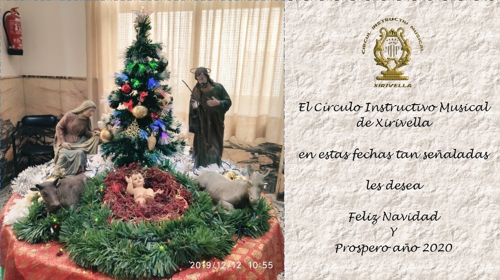 CimXirivella's tweet photo. Des de el Círculo Instructivo Musical, os deseamos un
nuevo año lleno de sueños cumplidos. 

Feliz Navidad y Feliz año 2020. https://t.co/mUja2WmlCr
