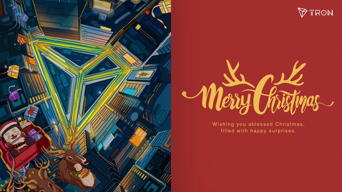 🎄All We want for Xmas is you!⛄️️
We wish you a Merry Xmas and Happy New Year. Follow the steps to join #XmaswithTRON campaign:
1. Retweet this campaign
2. Comment your best wishes with Xmas picture w/ #TRON elements
3. We will choose 5 ppl to win 1,000 $TRX as Xmas gift.