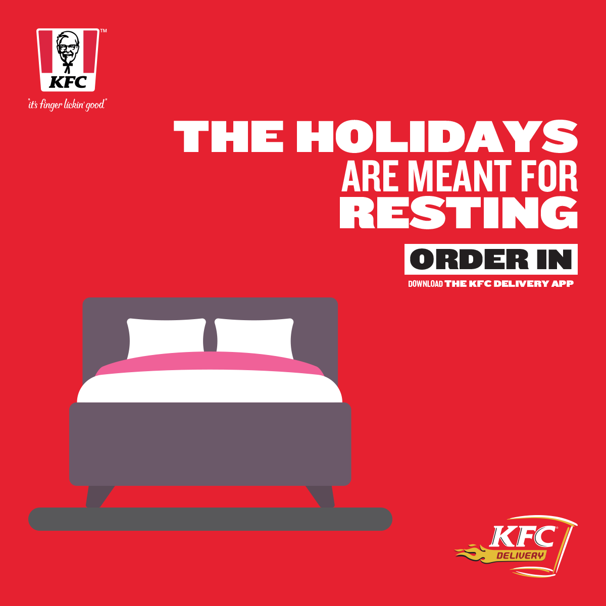 KFCinKenya's tweet photo. The holidays are meant for resting, that means less time cooking and doing dishes 😎. So order in through the KFC Delivery app, just a few clicks and you’ll have your meal. #FestiveDelivery https://t.co/PuH6AUduWv