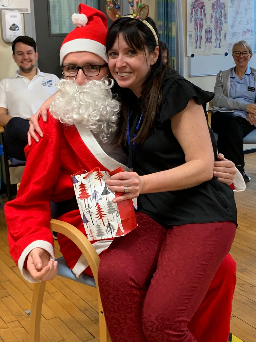 Our Therapy Department have got together to raise money for <a href="/ThreeWishesWWL/">Three Wishes Charity</a> and because they've all been good this year, Santa and his elf popped along to thank them. Here's to helping more patients get back on their feet in 2020. <a href="/WWLNHS/">WWL NHS</a>