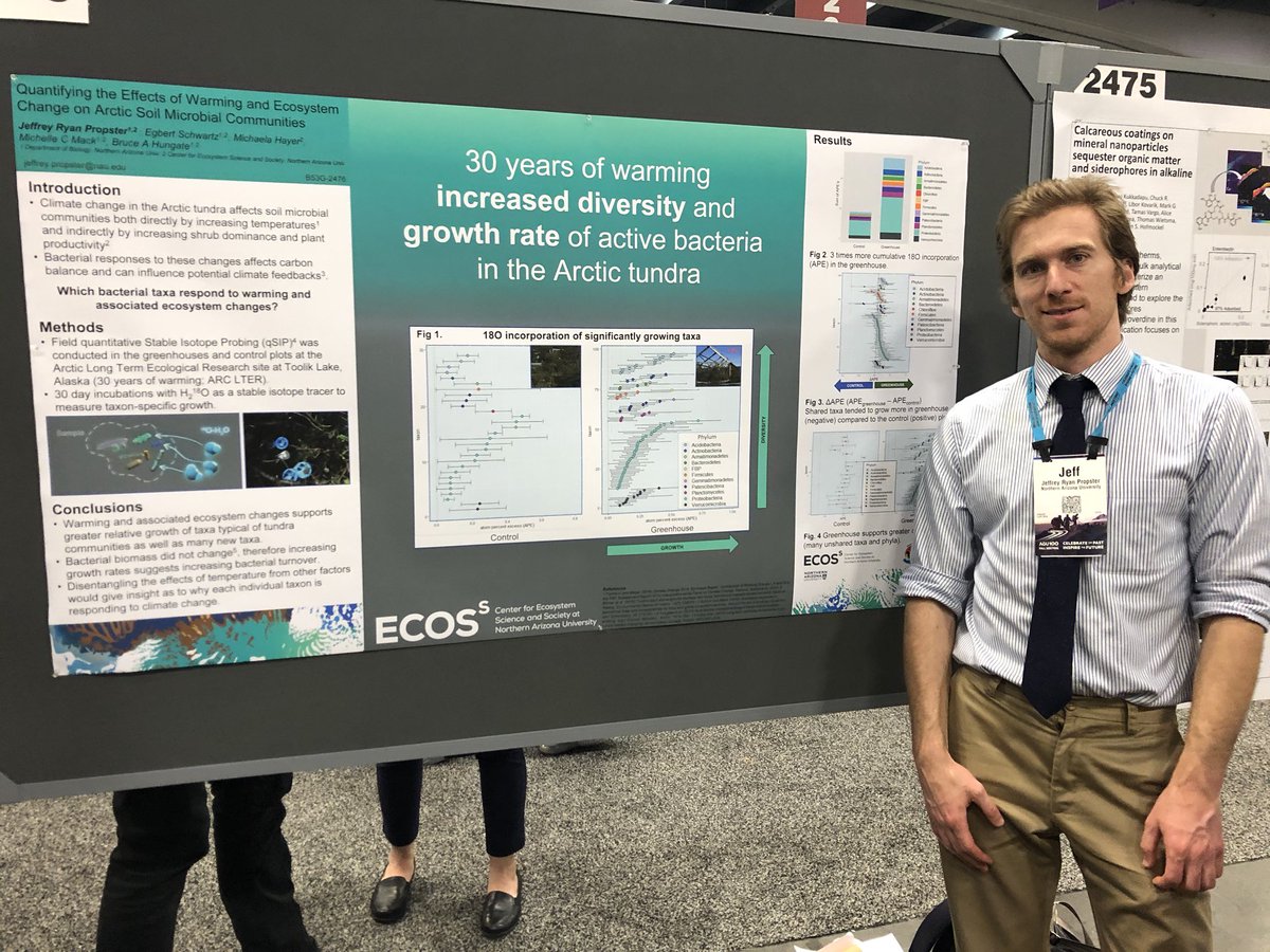 EcossNau's tweet photo. Day 9! This is Jeff Propster. He’s a doctoral student in Hungate lab. Like Bri and Alicia, he’s using field #qSIP to better understand how bacteria live and grow in the wild. #TwelvedaysofEcoss #AGU19 https://t.co/5zypu1CJBz