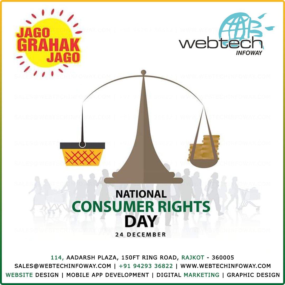 webtechrajkot's tweet image. RAISE YOUR VOICE TO MAKE A CHANGE. Let's stand together to mark this day to raise global awareness for consumer rights and needs. #NationalConsumerRightsDay
#ConsumerRights #ConsumerRightsDay #jagograhakjago #ConsumerProtection #TuesdayThoughts #NationalPopulationRegister