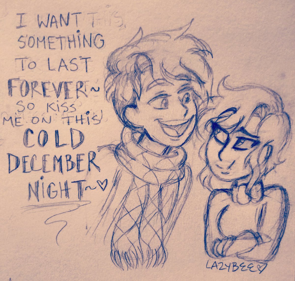 lazybee_art's tweet photo. While I was listening to Christmas music I thought about my OCs Jun and Kamilah~ ♡(ӦｖӦ｡)
For @LadyDBZElle 
#ChristmasSongs #colddecembernight #michealbuble #myocs #sketchbook #sketch #drawing #winterfashion https://t.co/Nao3nlojso
