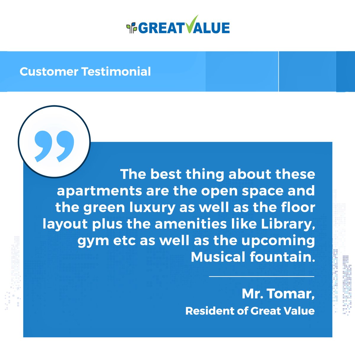 GreatValueGroup's tweet photo. In another edition of #CustomerTalks, Mr Tomar who has been with us for the past 1 year has some kind words for us.
Visit us to know more - https://t.co/aqUWjJDydY
#GreatValue #GreatValueAnandam #GreatValueSharnam #CustomerTalks https://t.co/b9zIsrP5d4