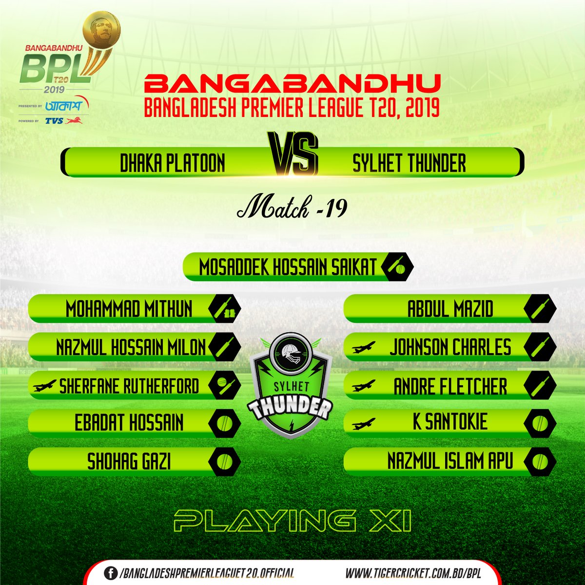 Rabbithole_bd's tweet photo. Playing XI of Sylhet Thunder and Dhaka Platoon
#BBPL #STvDP
#BPLseason7 https://t.co/JsrKOXRM1t