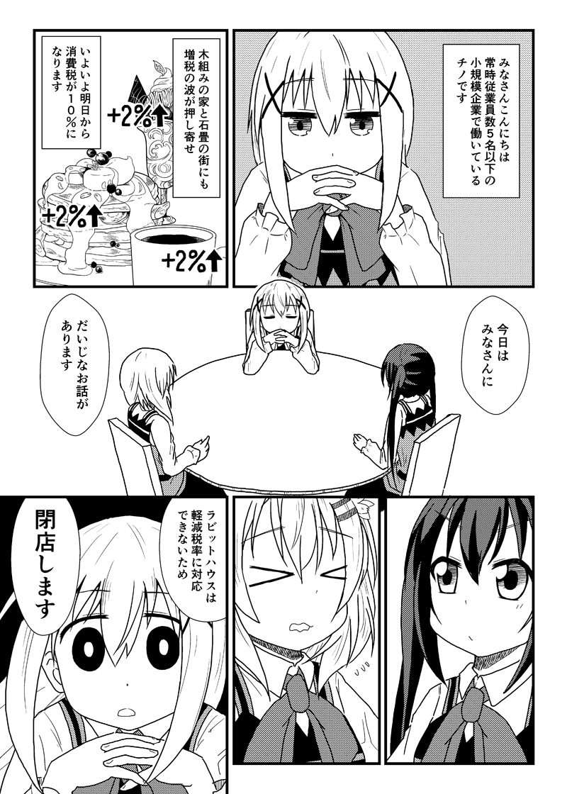 【新刊】まだへいき!冬コミの新刊はごちうさ×キャッシュレスな漫画です。ラビットハウスにお得の嵐が吹き荒れ、ココアさんとリゼさんとレジが壊れます。チノちゃんも壊れます。2019/12/30(月) 西つ-08a まだへいき!で頒布します。よろしくお願いします!!何卒!!!! #C97 https://t.co/ooG0ryFAmd