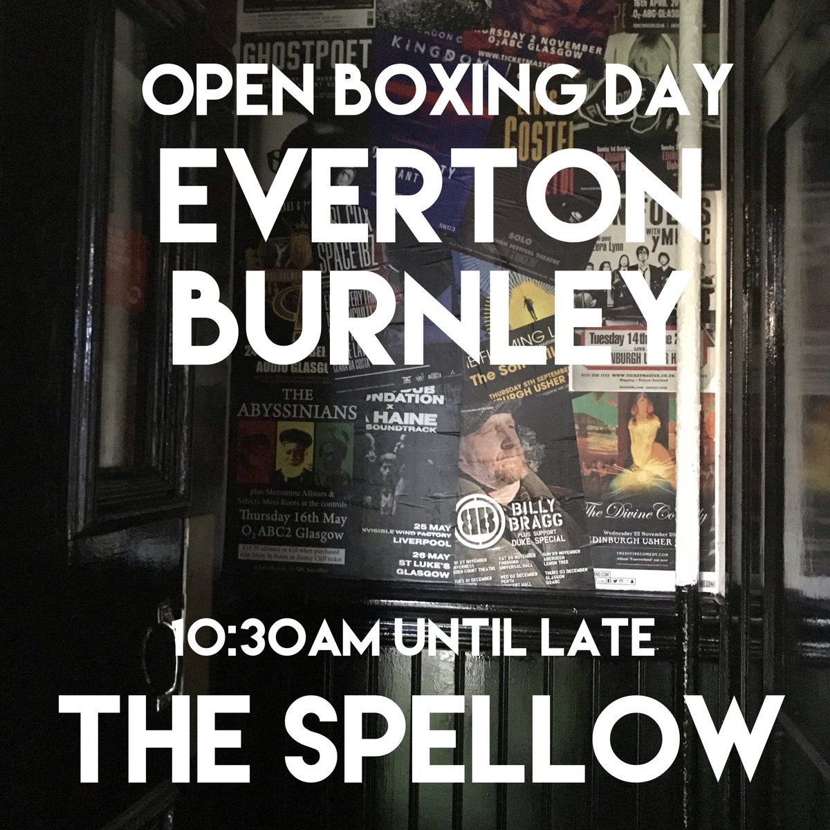 TheSpellow's tweet photo. We are open from 1030am on Boxing Day for pre and post match drinks. It’s Everton Vs Burnley. Open til late evening so come and join us #countyrd #thespellow #everton #efc #goodison #liverpool #theblackwatchfanzine https://t.co/mEwMTK0j5q