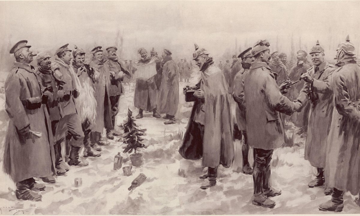The Christmas truce was a series of unofficial ceasefires along the Western Front around Christmas 1914.
In the week leading up to the 25th, French, German, and British soldiers crossed trenches and no mans land to exchange seasonal greetings. and exchange food and souvenirs.