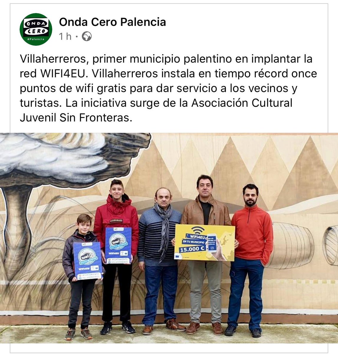 OchoCanos's tweet photo. Gracias a Onda Cero Palencia por hacerse eco de la noticia, en la que Villaherreros es el primer municipio palentino con la instalación hecha de #Wifi4EU 📶🆓
#OchoCaños #SomosTecnología #SomosEnergía #TodoEstáConectado #tuwi #wifinova #wifi #wifigratis #señalwifi #villaherreros https://t.co/hUITBJhOjZ