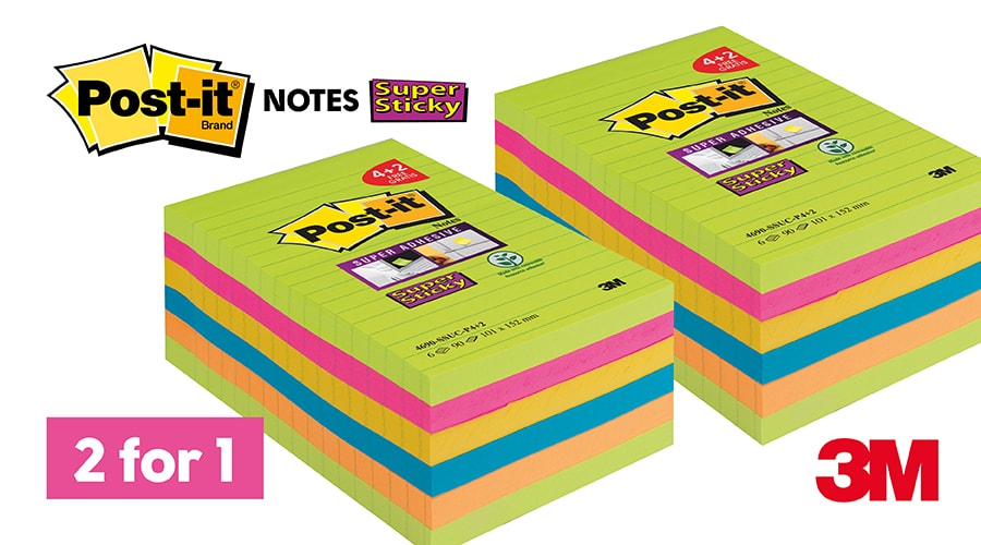 Post-it Super Sticky Rainbow XXL Notes - Buy One Pack Get One FREE! (while stocks last). Terms &amp; conditions apply.