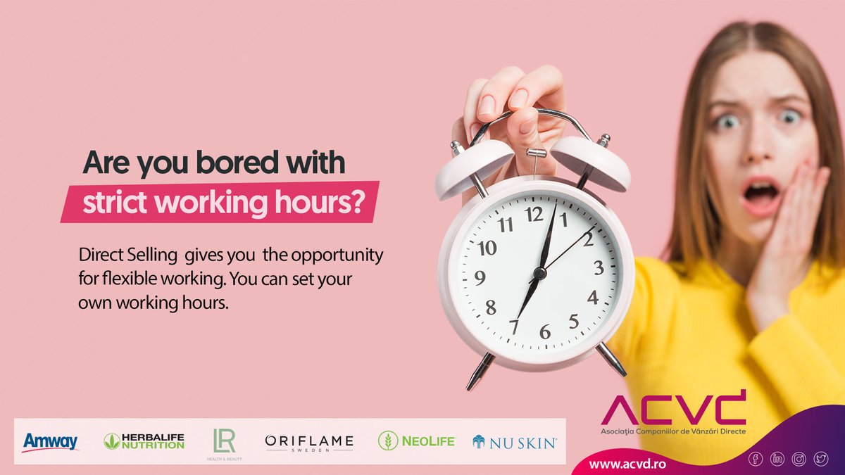 acvdro's tweet photo. Are you bored with strict working hours? Direct Selling gives you the opportunity for flexible working. You can set your own working hours. Become a Direct Selling Entrepreneur!

#vanzariledirecte #directselling #networkmarkering #opportunity #flexible #flexibleworkingworking https://t.co/9dXpKZekXR