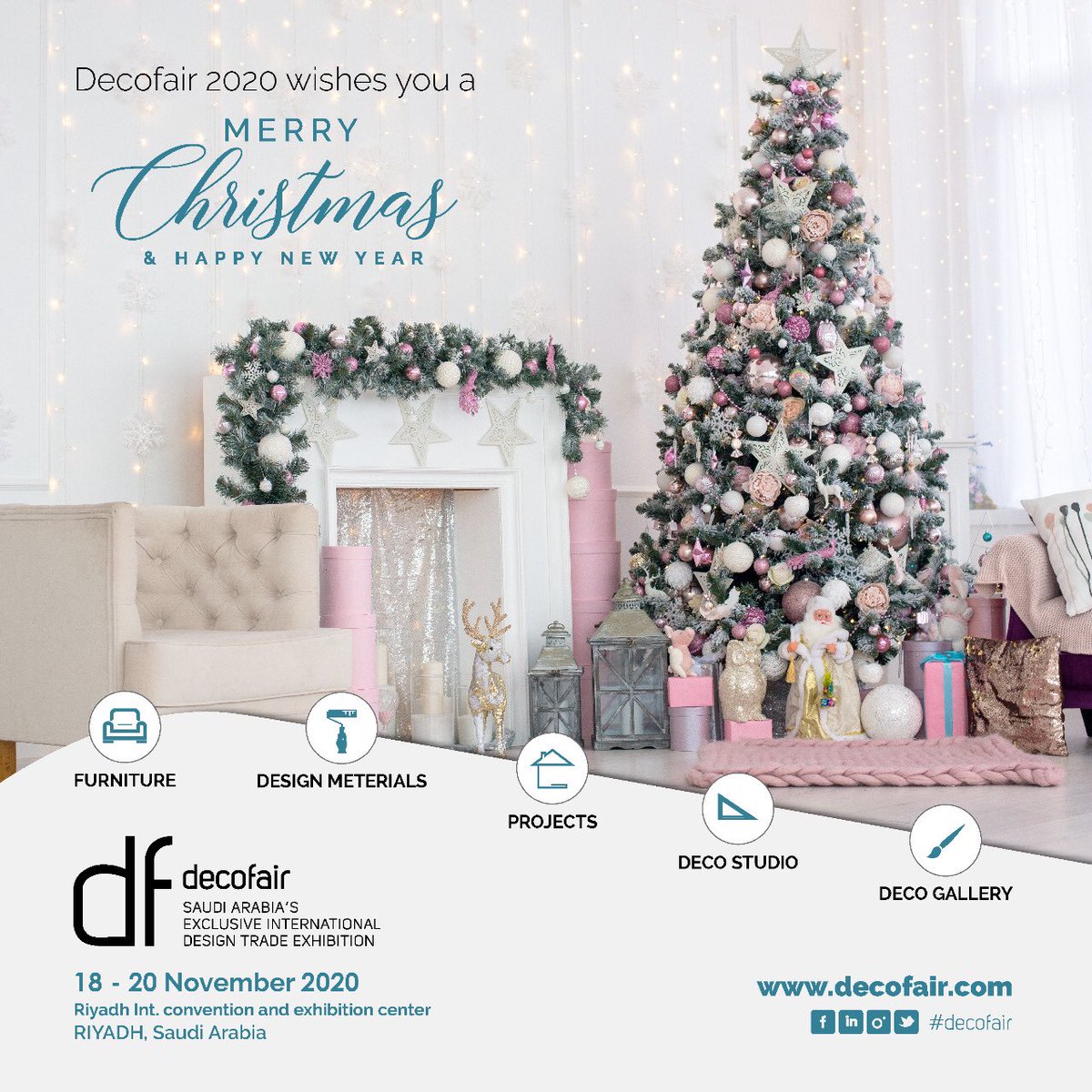 DecofairKSA's tweet photo. Decofair Riyadh 2020 Wishes you a Mary Christmas &amp; Happy New Year https://t.co/sEPJvjNiCi