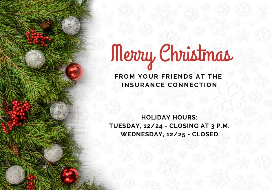 InsConnectionSF's tweet image. All of us here at The Insurance Connection wish you a very Merry Christmas! Please note our holiday hours, listed below. Have a very happy and safe Christmas Eve and Christmas Day! We'll be back on Thursday! #christmas2019