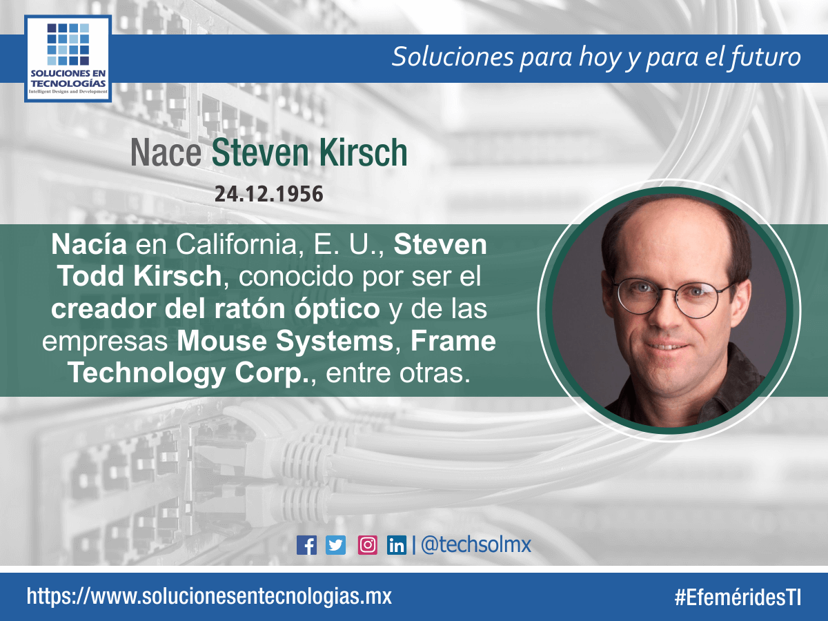techsolmx's tweet photo. Un día como hoy (24/12/1956): Nacía en California, E. U., Steven Todd Kirsch, mejor conocido por ser el creador del ratón óptico y de las empresas Mouse Systems, Frame Technology Corp., Infoseek, OneID y Token. https://t.co/0CrC3wF3xY
#EfeméridesTI #StevenKirsch #RatónÓptico #IT https://t.co/GnpfBrLpoO