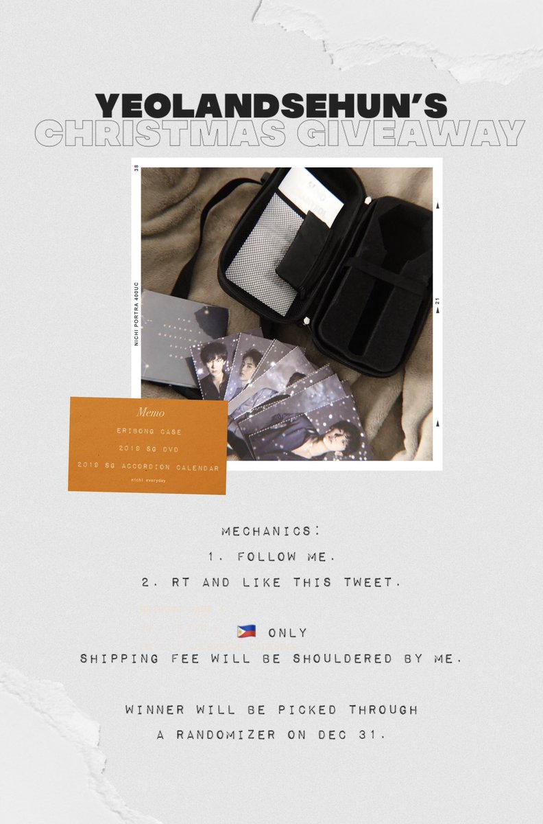 yeolandsehun's tweet photo. 🎄REI’S CHRISTMAS GIVEAWAY🎄 

💌 exo lightstick case + 2019 sg dvd + accordion calendar

▶️ check photo for more details! https://t.co/knyKQhLJSR