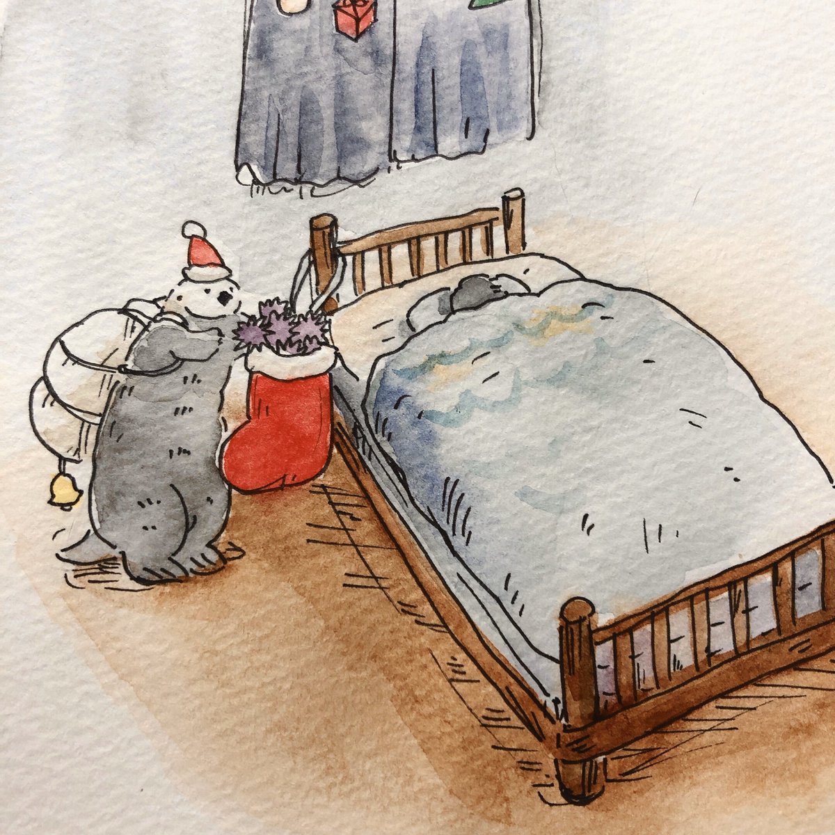 no humans bed santa hat hat clothed animal animal christmas  illustration images