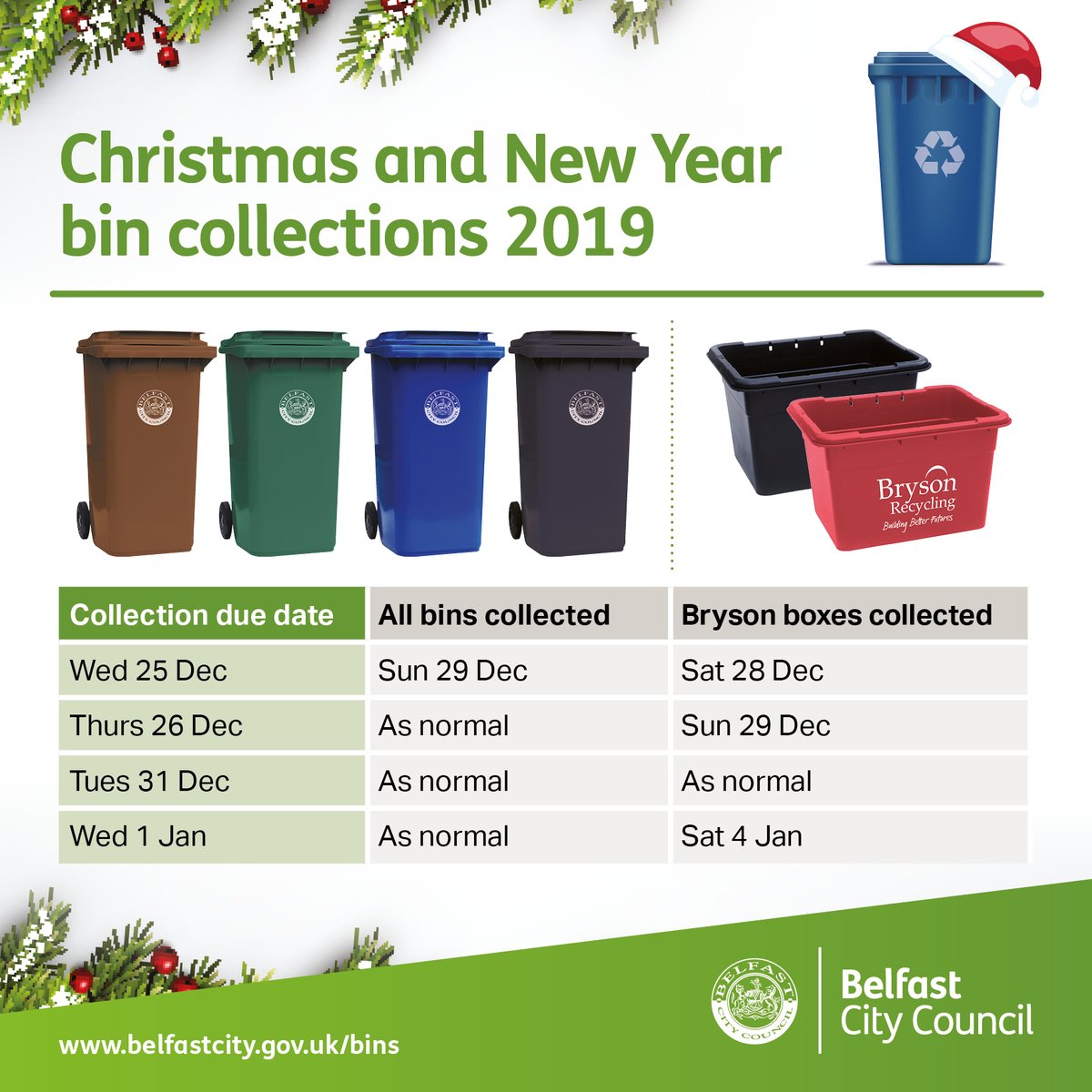 Belfast City Council on Twitter "Quick reminder about holiday bin