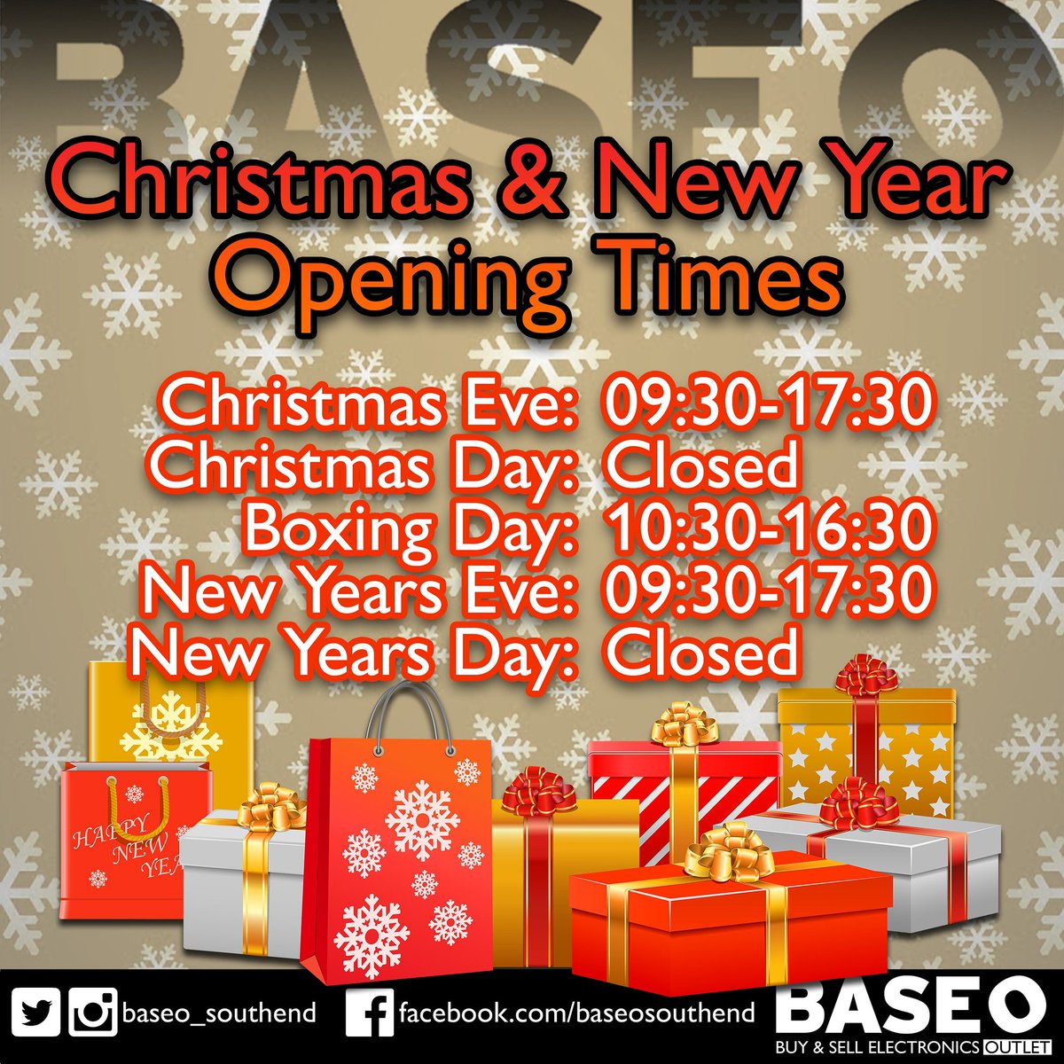 BASEO_Southend's tweet photo. Our opening times for Christmas and New Years! https://t.co/DxaVwKOiYu