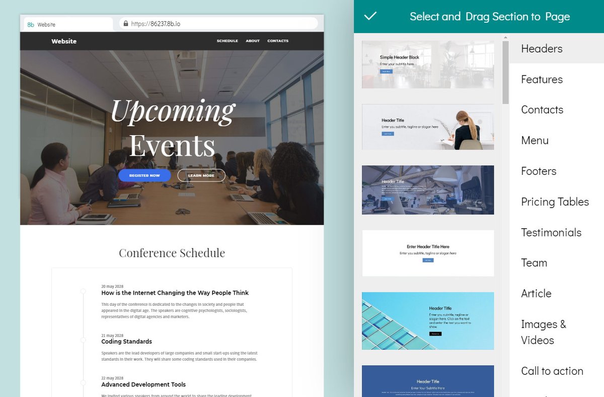 8bsite's tweet image. 8b Simple Website Builder | Easy Drag and Drop

Try now: 8b.com

Building websites with 8b is just like 123. On this picture, you see the sections you can just drag and drop, reorder, manage and edit on your page like you want.