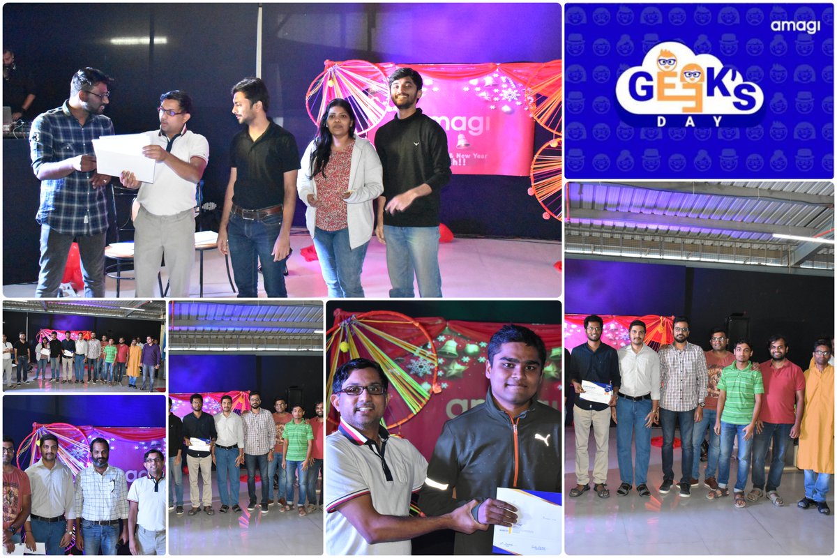 AmagiCorp's tweet photo. Snippets from #Amagi holiday season bash where the “Most #Innovative Demo” #Award, the "Best Presentation" Award &amp; the "Most Popular Geek" Award at Geek’s Day were announced, all bagged by the #Cloud #Engineering team at Amagi. 

#GeeksDay #Technology #CloudPlayout #Broadcast https://t.co/BdswJJwMkv