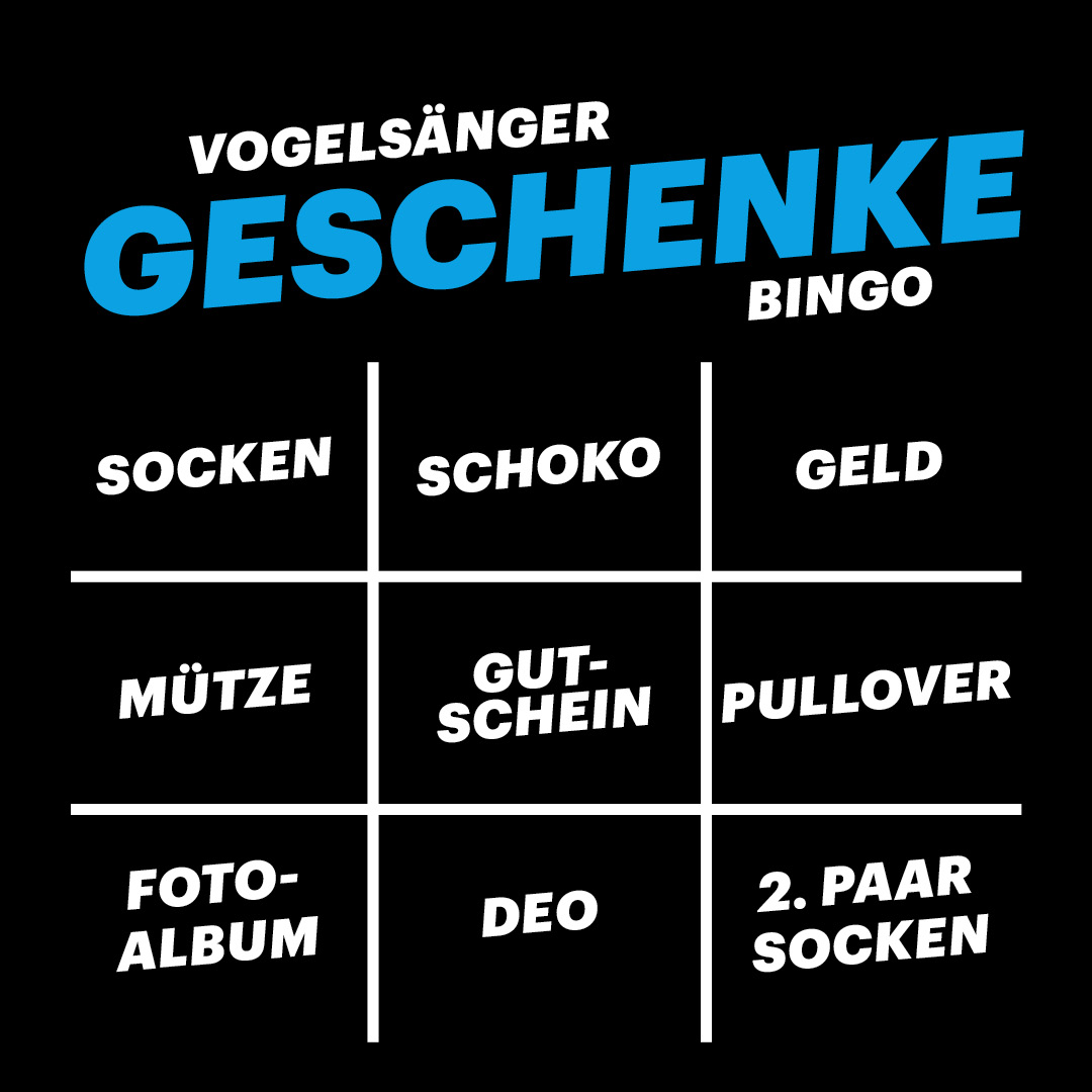 #xmas - Können wir gemeinsam alle Geschenke zusammen bekommen? Schreibt in die Kommentare, welches Geschenk ihr bekommen habt und vielleicht heißt es am Ende - BINGO!

Wir wünschen frohe Weihnachten!
----
#vogelsaengerstudios #weihnachten #geschenke #bingo #christmas #heiligabend