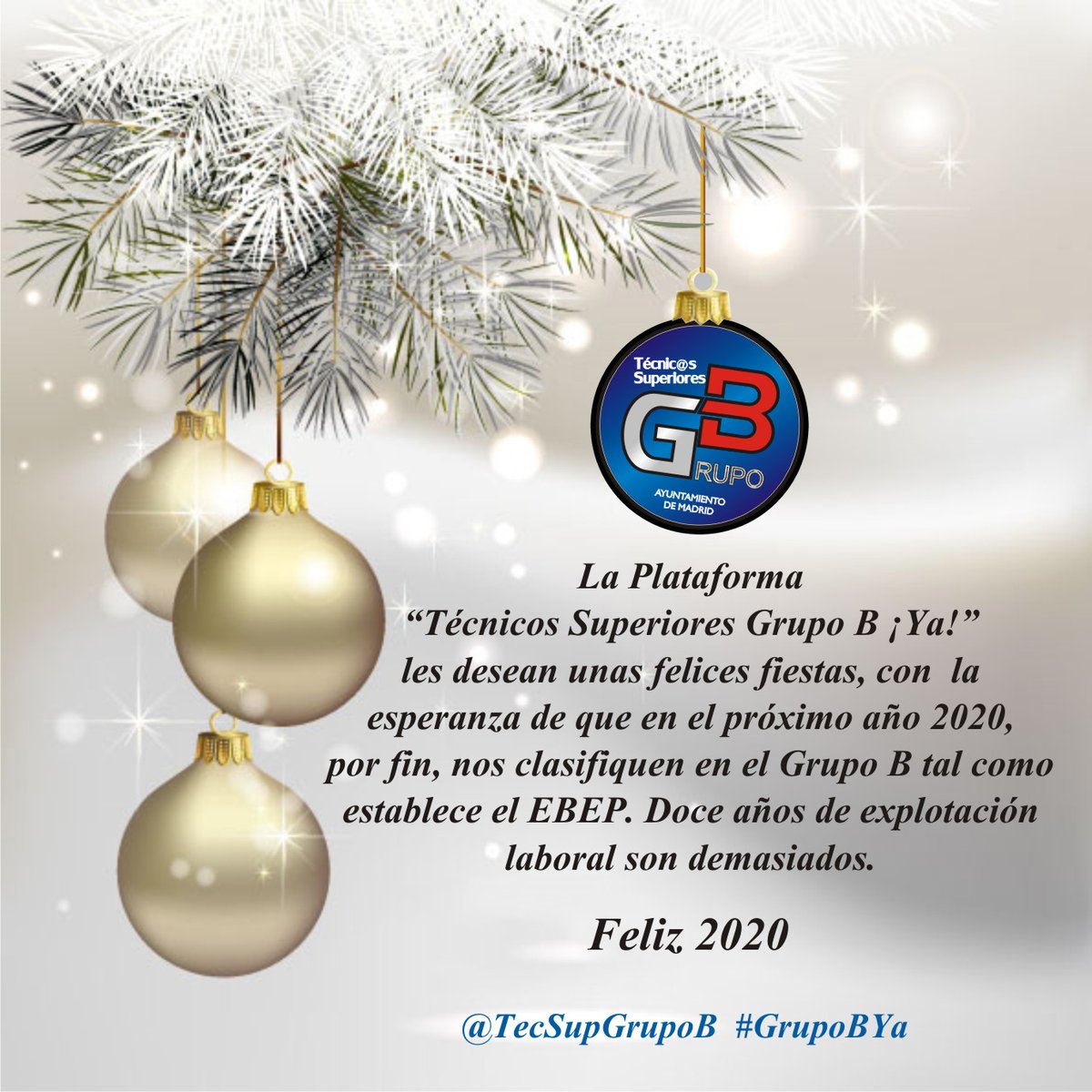 Raulnieves77's tweet photo. En nuestra carta a los #ReyesMagos @AlmeidaPP_ vamos a pedir un #GrupoBYa para todos los #TécnicosSuperiores de las #AAPP y del @MADRID. Prometemos q hemos sido buenos durante estos #12Años de discriminación laboral y desprestigio profesional #NoMásManoObraBarata #JuntosSomosMás https://t.co/uOhqWIUnzO