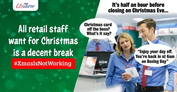 whu_leftyhammer's tweet photo. My shift starts at 10pm Christmas Day. This is the reality for tens of thousands of shop and warehouse workers this Christmas. #Usdaw #Xmasisnotworking #ToryChristmas https://t.co/DZC8NejLup