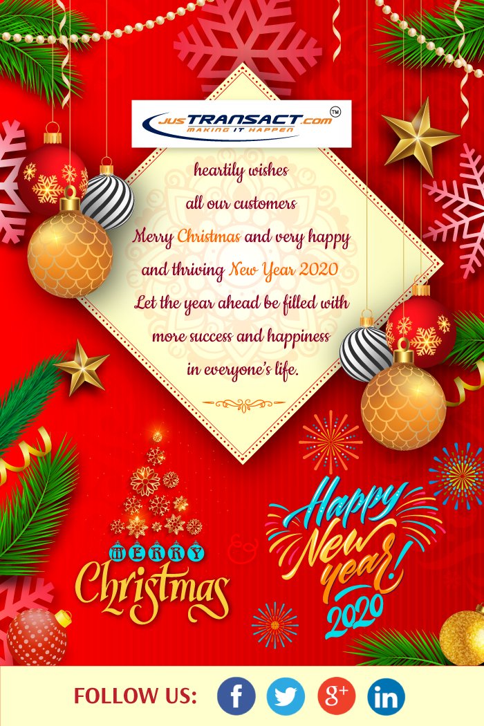 jusTransact's tweet photo. JusTransact wishes you a very joyous Christmas &amp; outstanding New Year 2020.  May the festivities usher profound happiness and success to you. https://t.co/A1bo9l1aJM