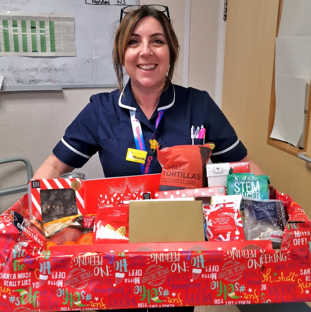 TeamFrailtySWFT's tweet photo. @amandab58871579 with a gift from our Haematology Consultants to see us through Christmas - they know the way to our teams heart! Thank you 😍 #teamfarries https://t.co/zm22Hueu9x