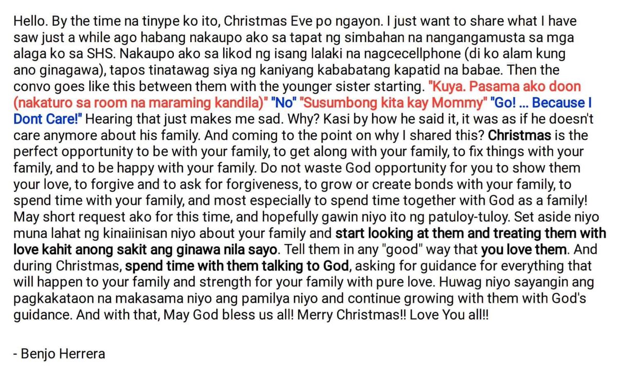 shstudentgov's tweet photo. Good evening, Manresans! Here’s a message from Benjo Herrera to remind ourselves about the true meaning of Christmas. May we all spread happiness and love amongst each other! God bless! ✨ https://t.co/uEKq7KcUGU